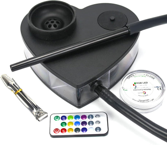 Hookah Set, Heart Shaped Portable Hookah with Led Light