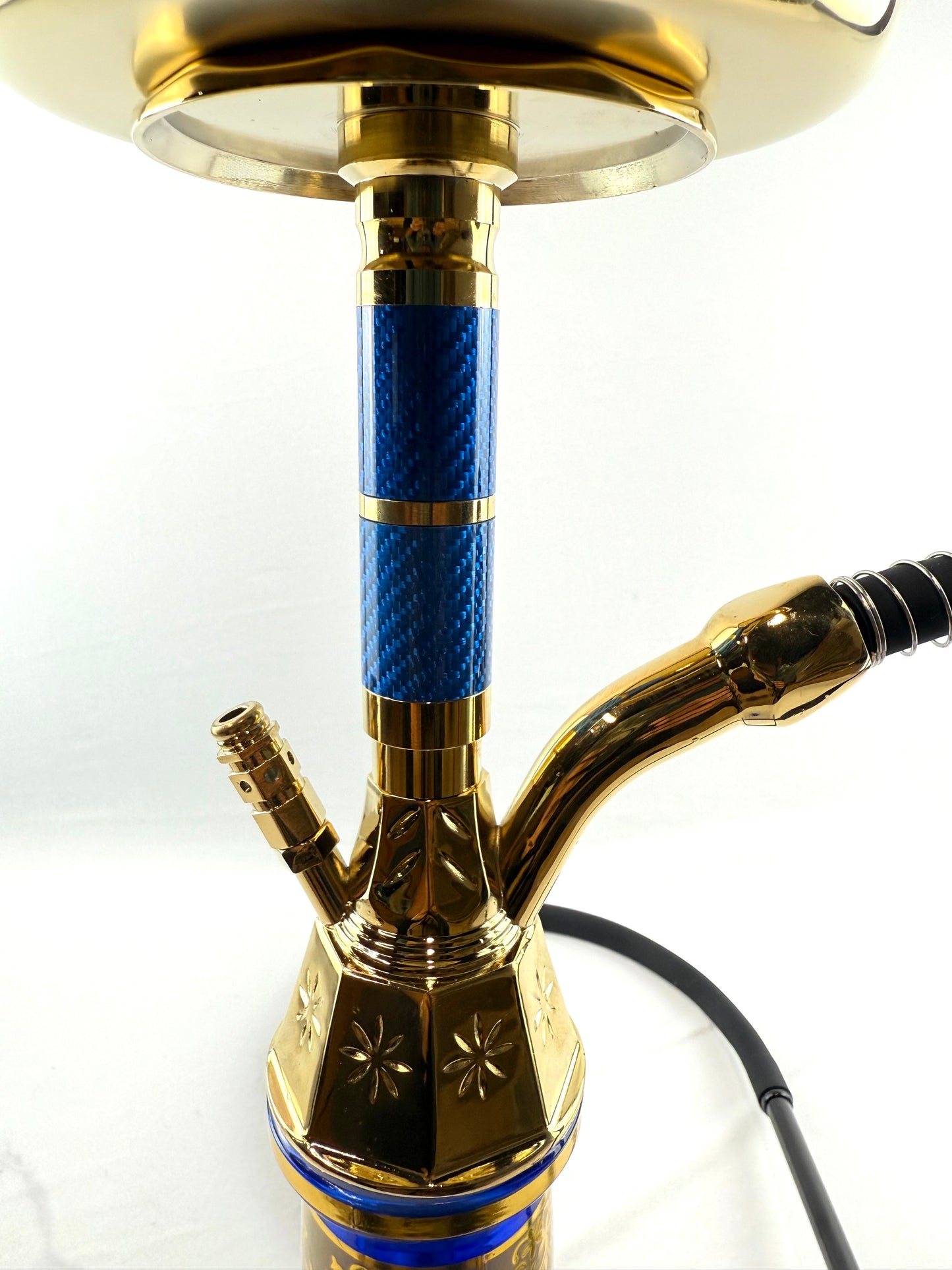 22" Mona Gold PlatedcEngraved Glass Base Egyptian Style Single Hose Hookah