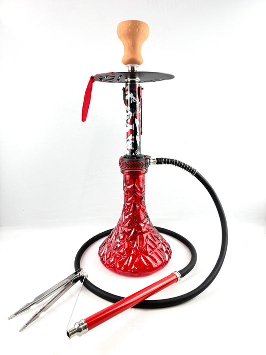 23" Mona Assorted Grooved Glass Base Metal Single Hose Hookah