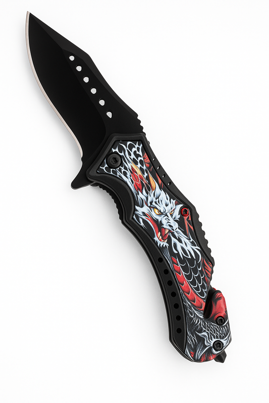 3” Black Blade / Black Handle w Drag