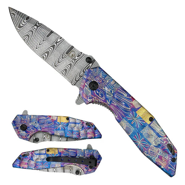 3 1/2 " Black&White Print Blade/ Colorful Handle