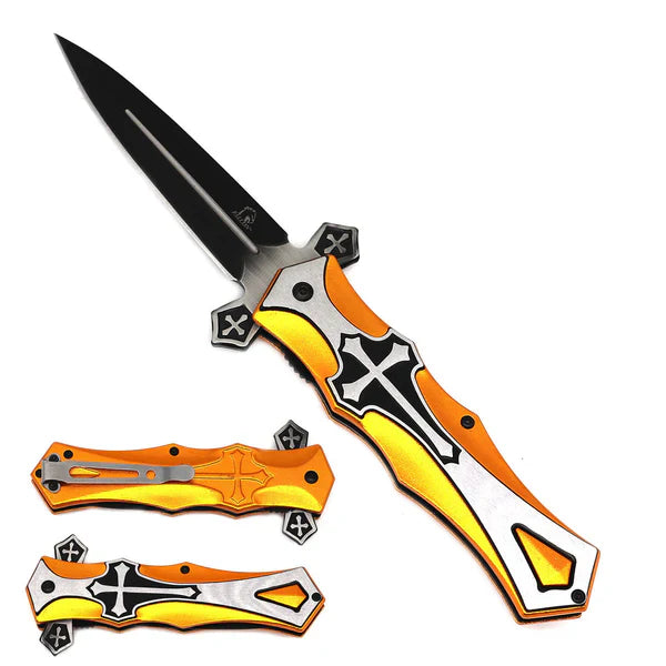 4" Black Blade / Gold Cross Handle