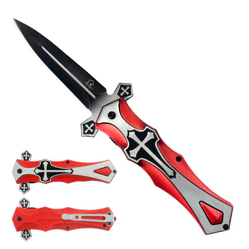 4" Black Blade / Red Cross Handle