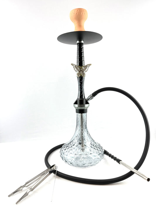 24" Mona Clear Glass Base Matt Shine Body Butterfly Badge Single Hose Hookah