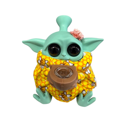 7'' Baby Yoda Head Silicone Water Pipe With Glass bowl