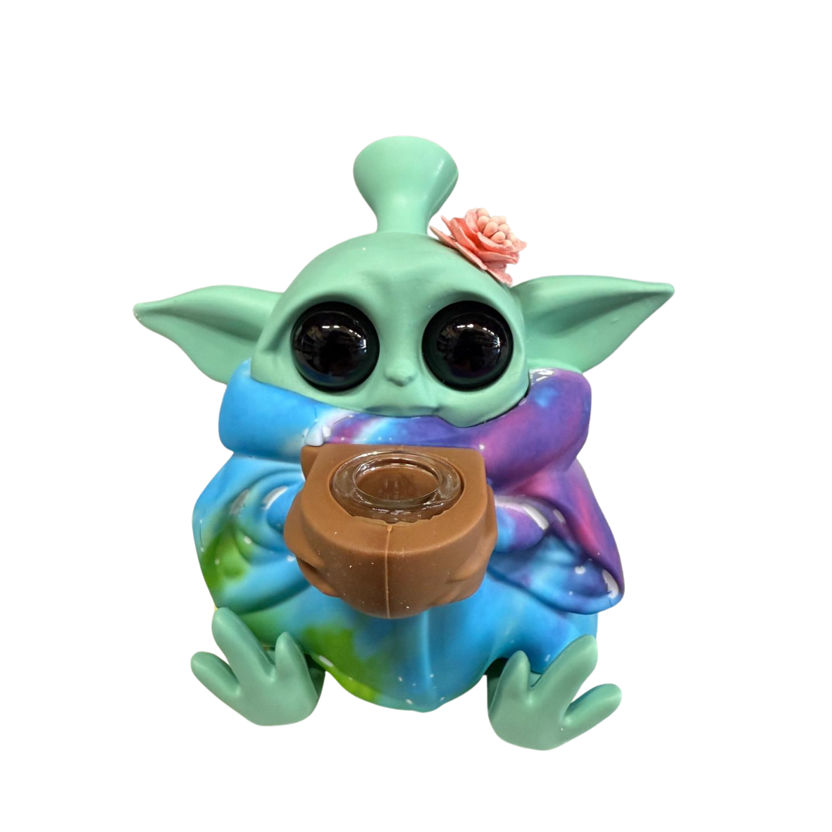 7'' Baby Yoda Head Silicone Water Pipe With Glass bowl