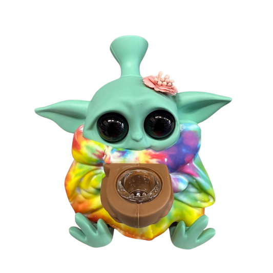 7'' Baby Yoda Head Silicone Water Pipe With Glass bowl