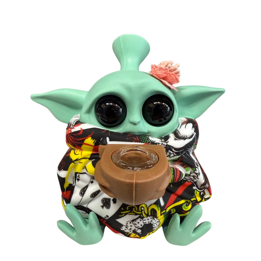 7'' Baby Yoda Head Silicone Water Pipe With Glass bowl