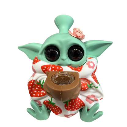 7'' Baby Yoda Head Silicone Water Pipe With Glass bowl