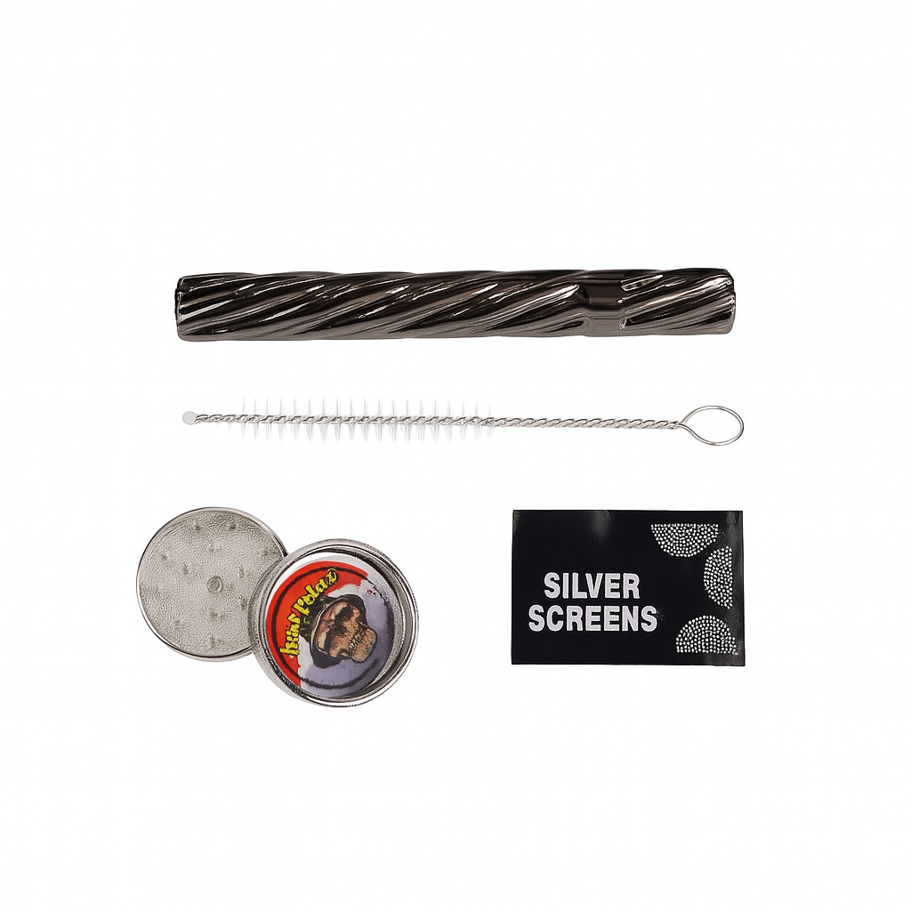  Glass Smoking Pipe Chillum One Hitter Kit With Screens Small Grinder Dry Herb