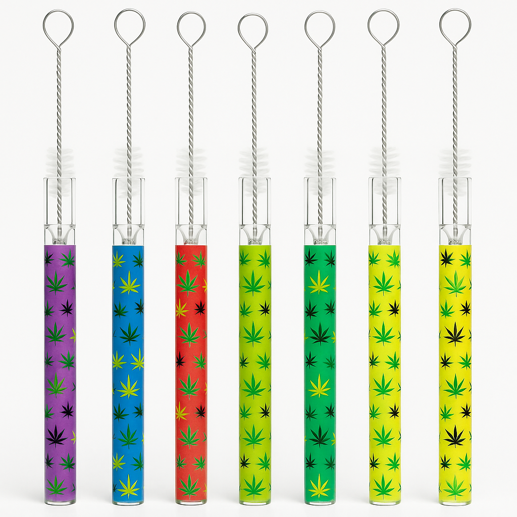 4.5'' Glass Chillum pipe with brush-Leaf Design