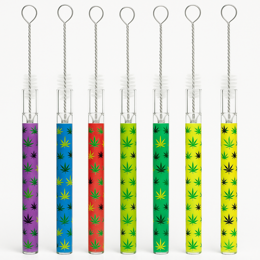 4.5'' Glass Chillum pipe with brush-Leaf Design