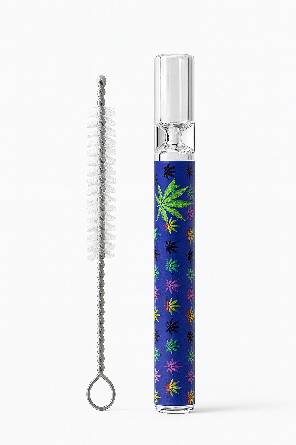 4.5'' Glass Chillum pipe with brush-Leaf Design