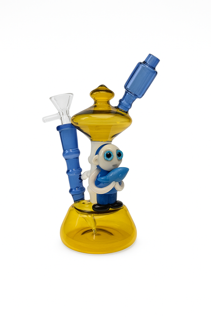 7" Blue Yellow Mixed Baby Dino Glass Water Pipe/Bong