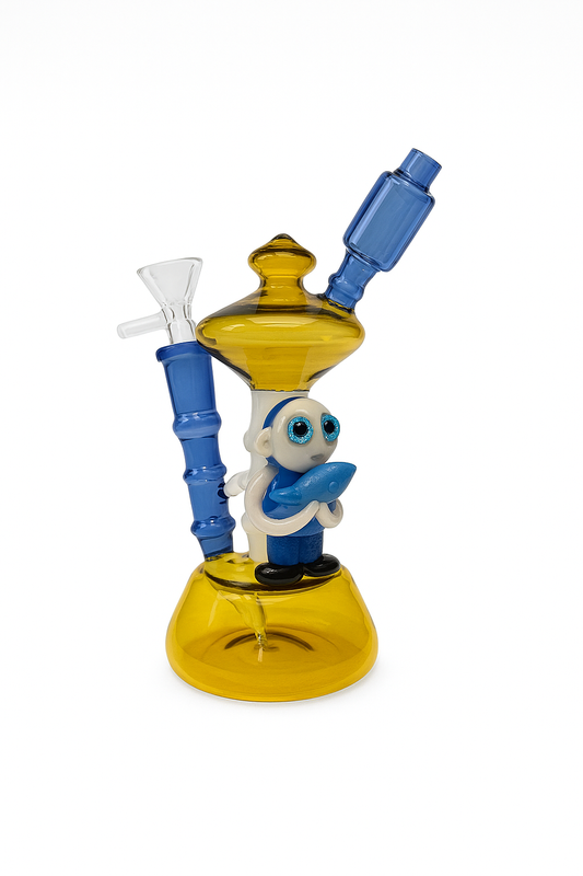 7" Blue Yellow Mixed Baby Dino Glass Water Pipe/Bong