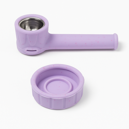 Silicone Smoking Pipe with Glass Bowl & Lid- Assorted