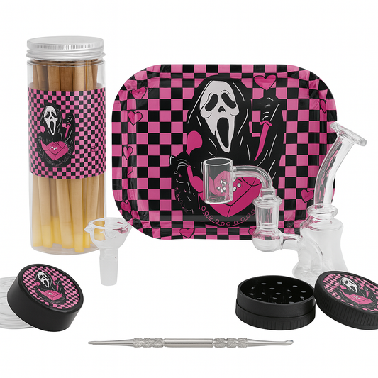 Smoke Set w/ 4.5" Glass Rig, Grinder, Jar, Ashtray, Sculpting Tool & 30 Cones