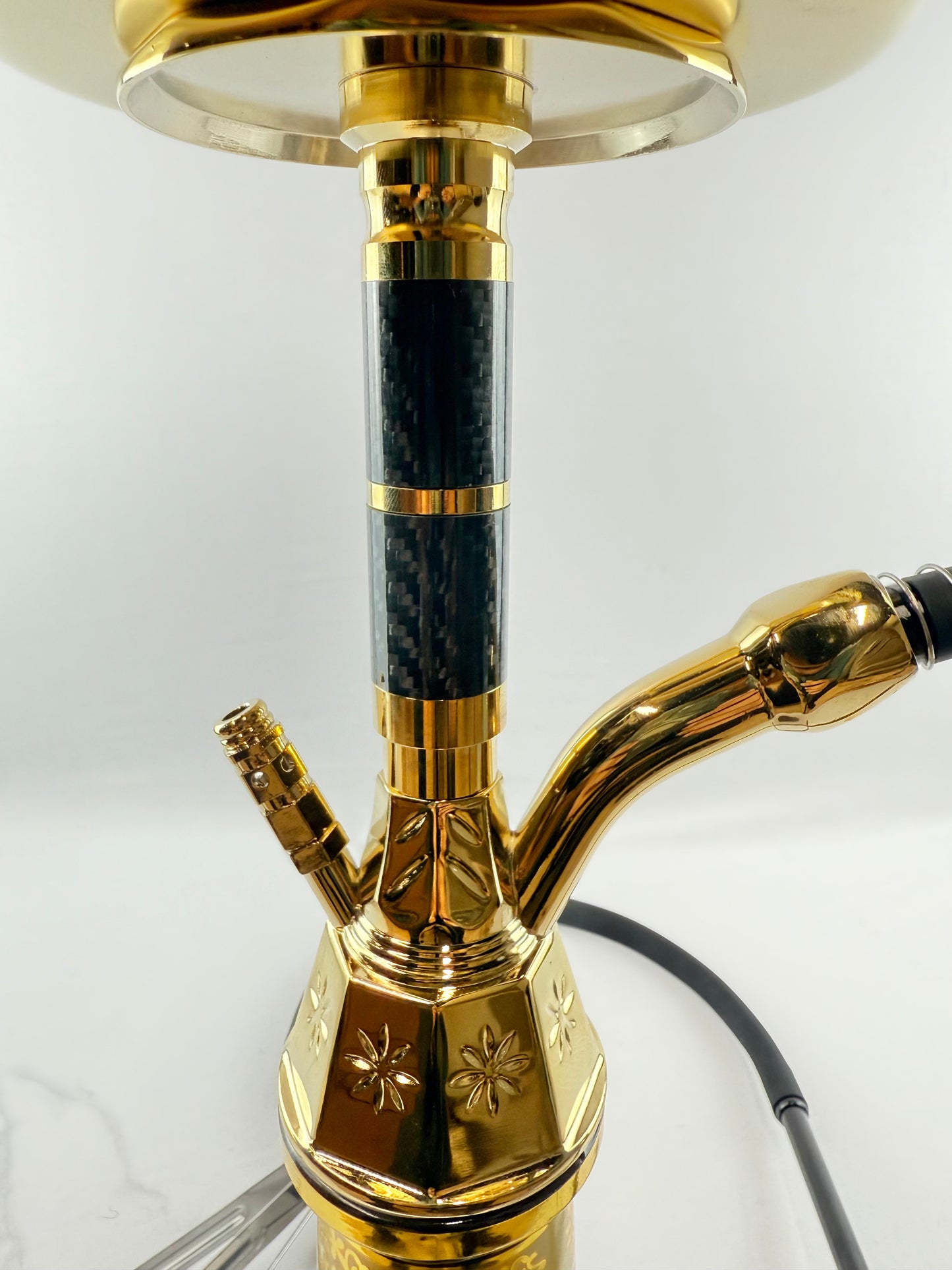 22" Mona Gold PlatedcEngraved Glass Base Egyptian Style Single Hose Hookah