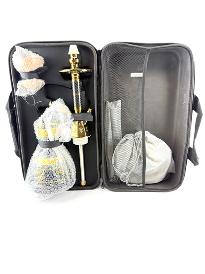 22" Mona Gold Plated Engraved Glass Base Egyptian Style Single Hose Hookah