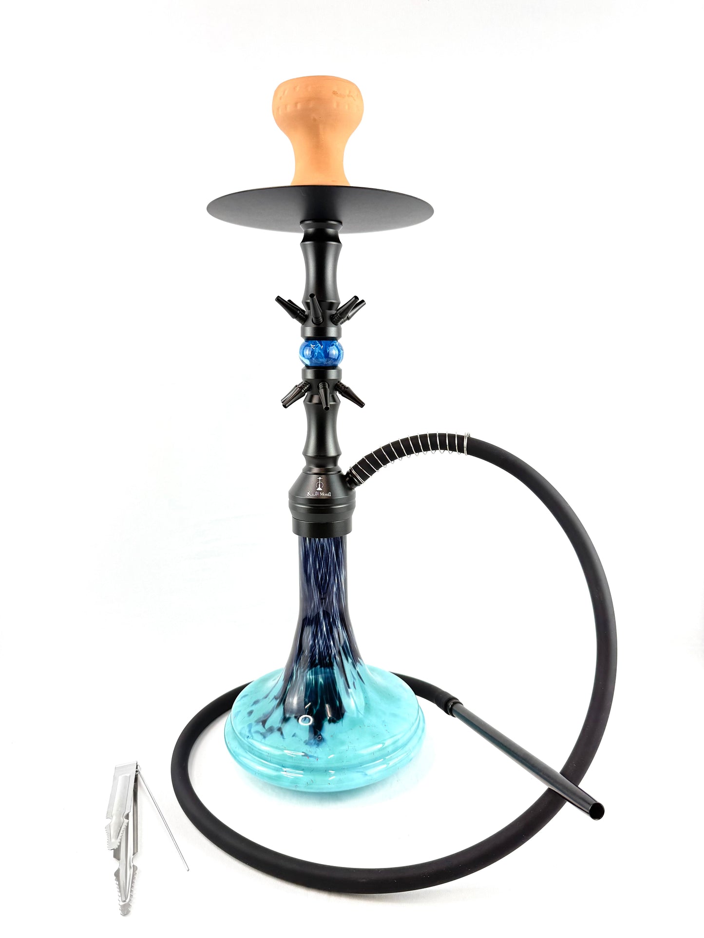 22" Mona MultiColor Tapered Glass Base Matt Black Body Single Hose Hookah