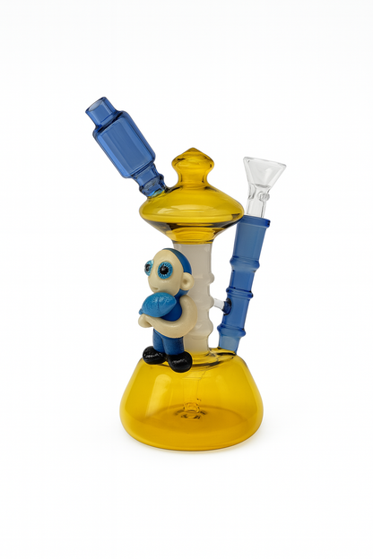 7" Blue Yellow Mixed Baby Dino Glass Water Pipe/Bong