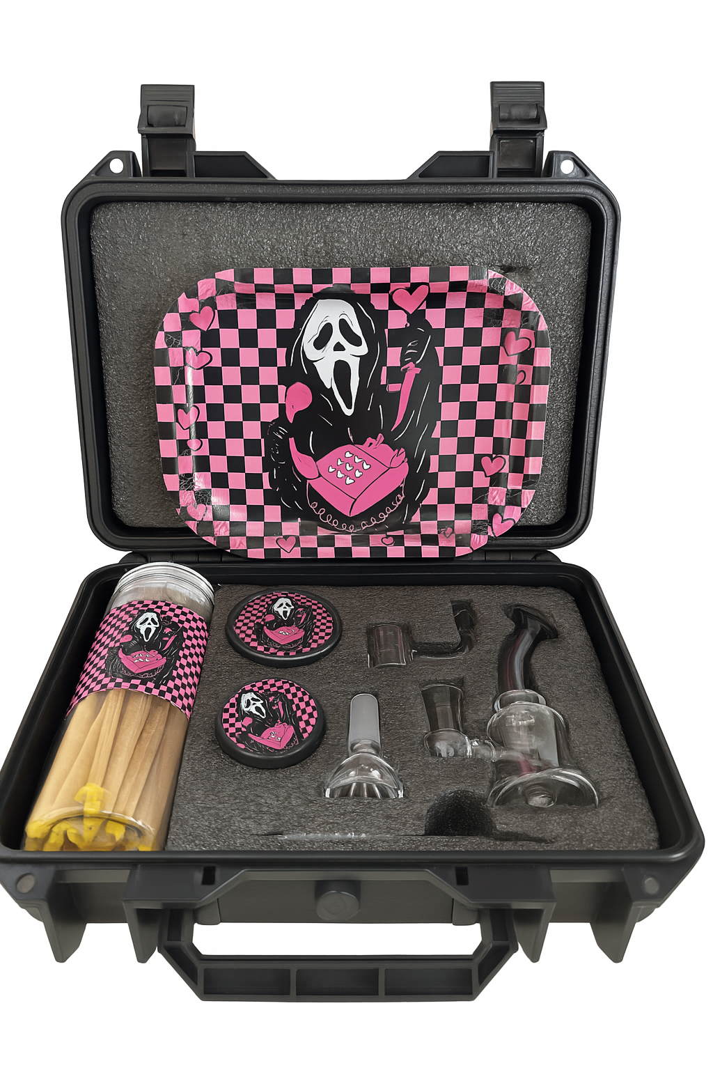 Smoke Set w/ 4.5" Glass Rig, Grinder, Jar, Ashtray, Sculpting Tool & 30 Cones