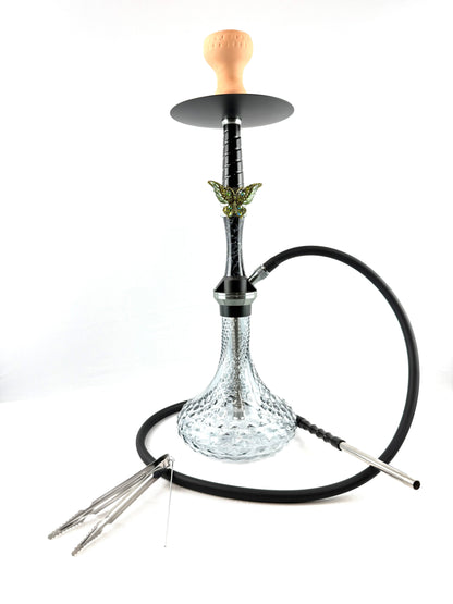 24" Mona Clear Glass Base Matt Shine Body Butterfly Badge Single Hose Hookah