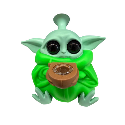 4.8'' Baby Yoda Silicone Water Pipe Assorted Solid  Colors 