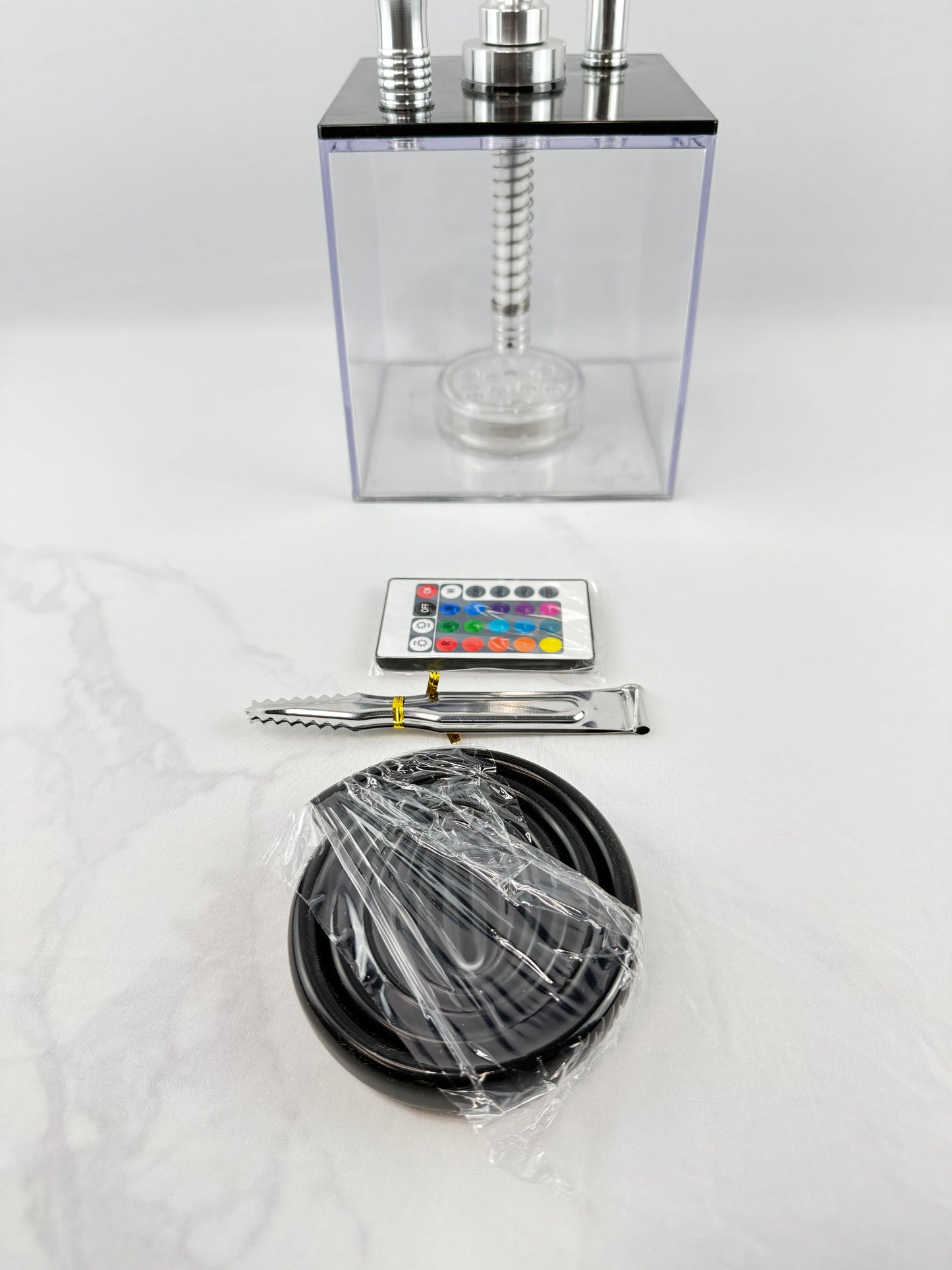 Square Acrylic Hookah Set With Multicolor LED Light, Silicone Bowl