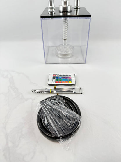 Square Acrylic Hookah Set With Multicolor LED Light, Silicone Bowl