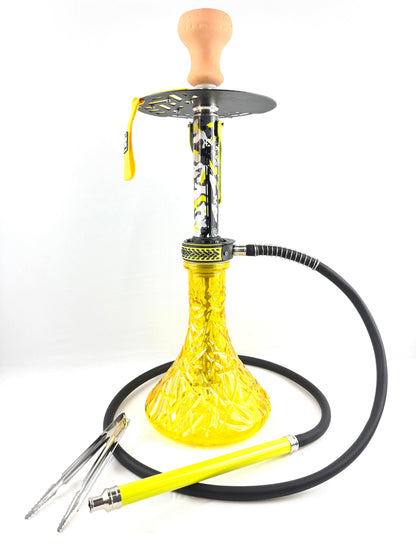 23" Mona Assorted Grooved Glass Base Multicolor Metal Body Single Hose Hookah