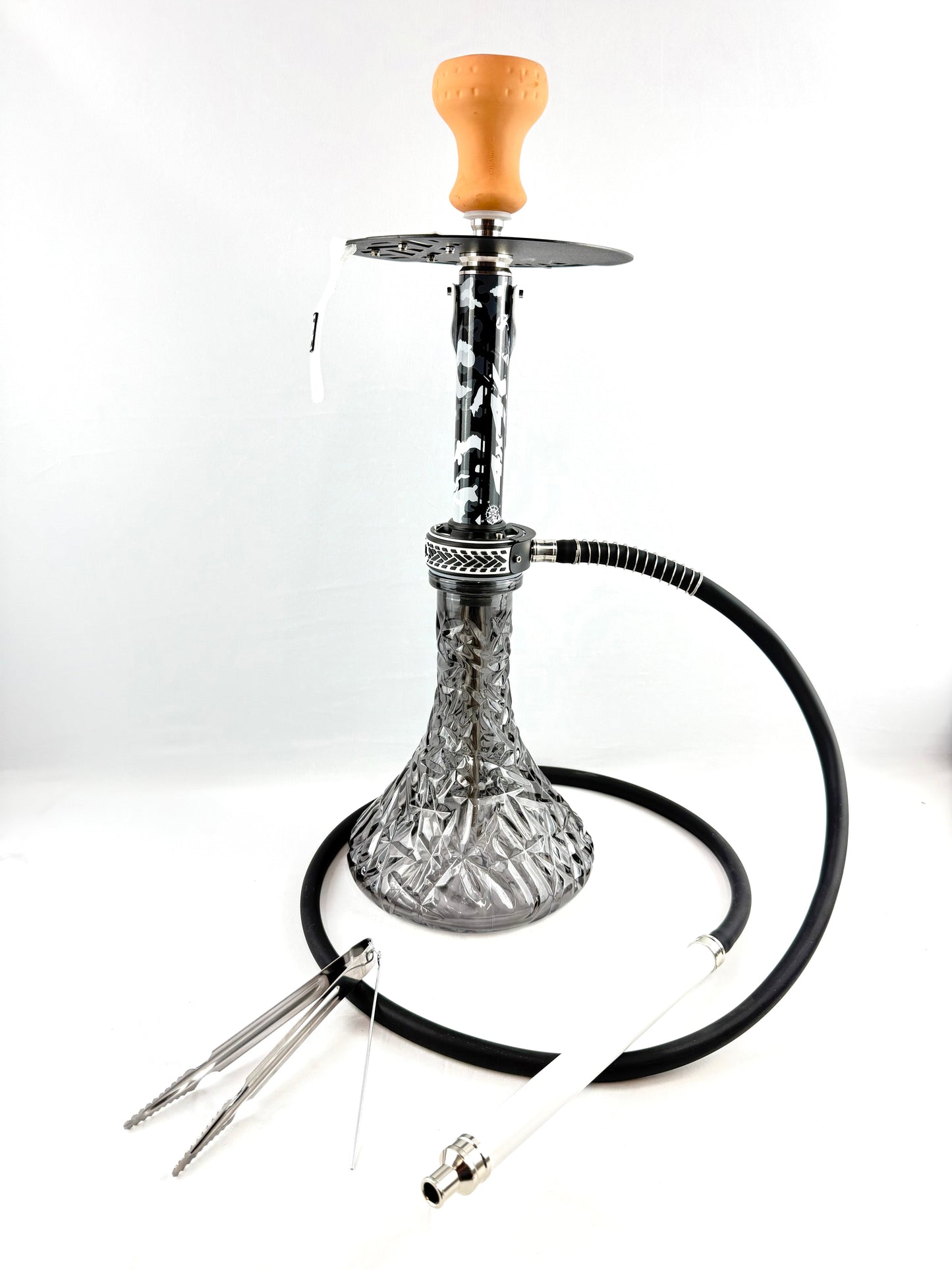 23" Mona Assorted Grooved Glass Base Multicolor Metal Body Single Hose Hookah