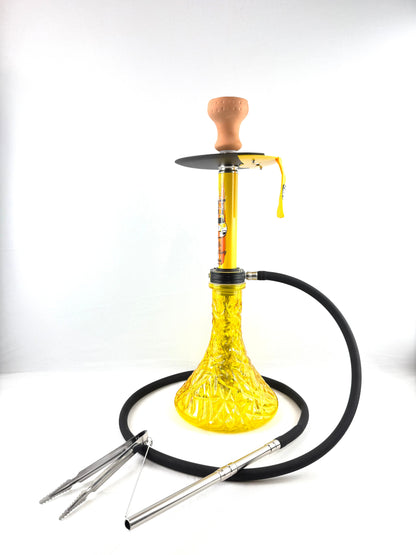 23" Mona Assorted Grooved Glass Base Metal Single Hose Hookah