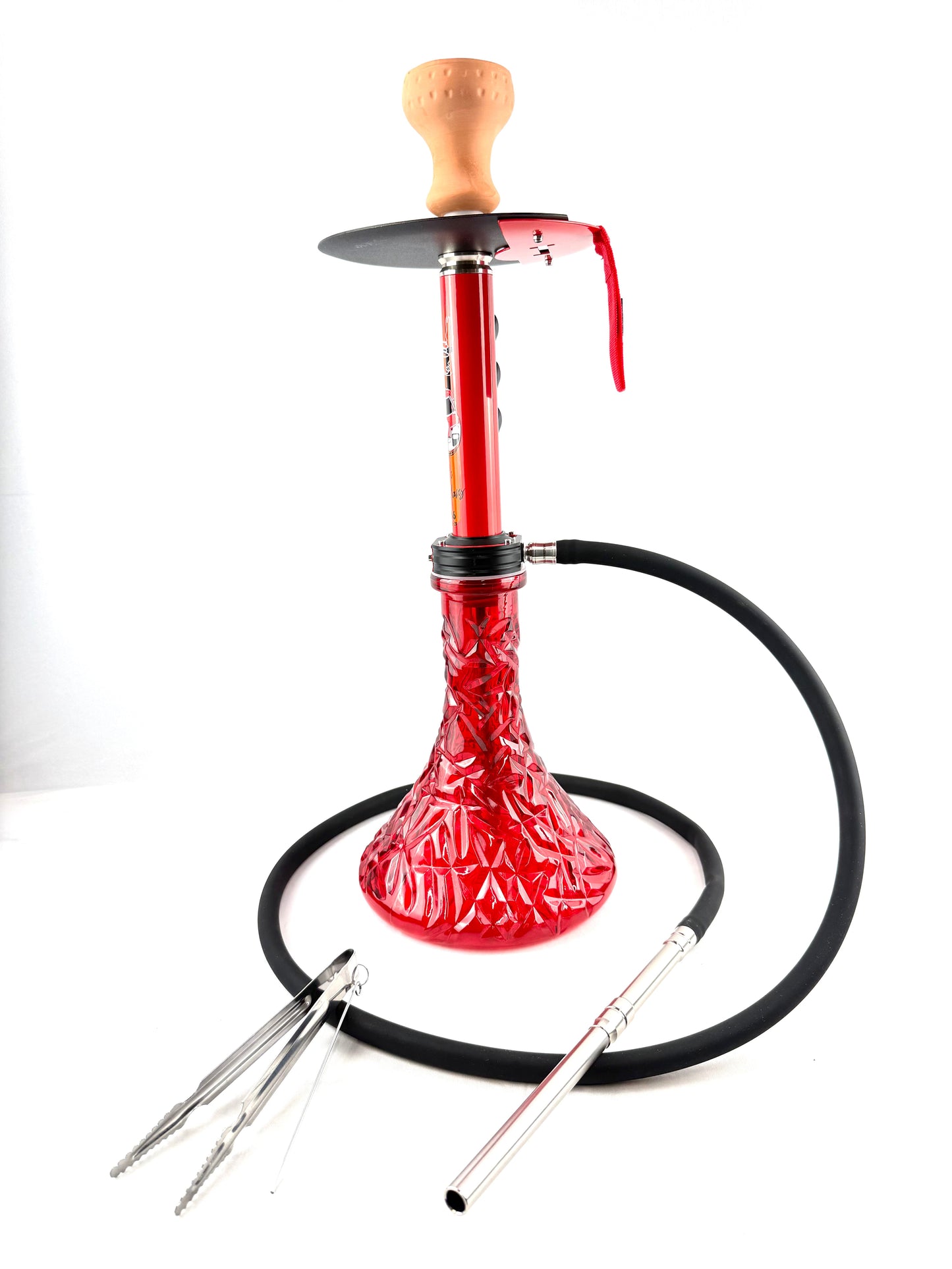 23" Mona Assorted Grooved Glass Base Metal Single Hose Hookah
