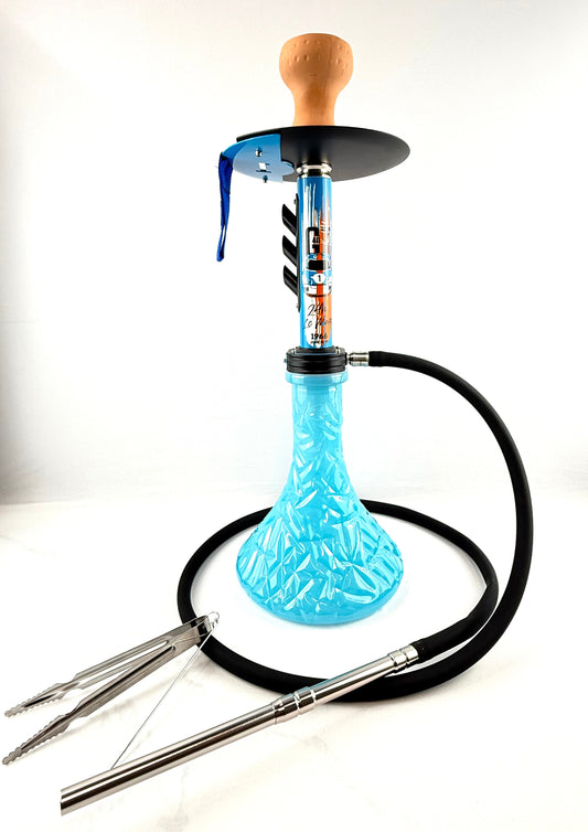 23" Mona Assorted Grooved Glass Base Metal Single Hose Hookah