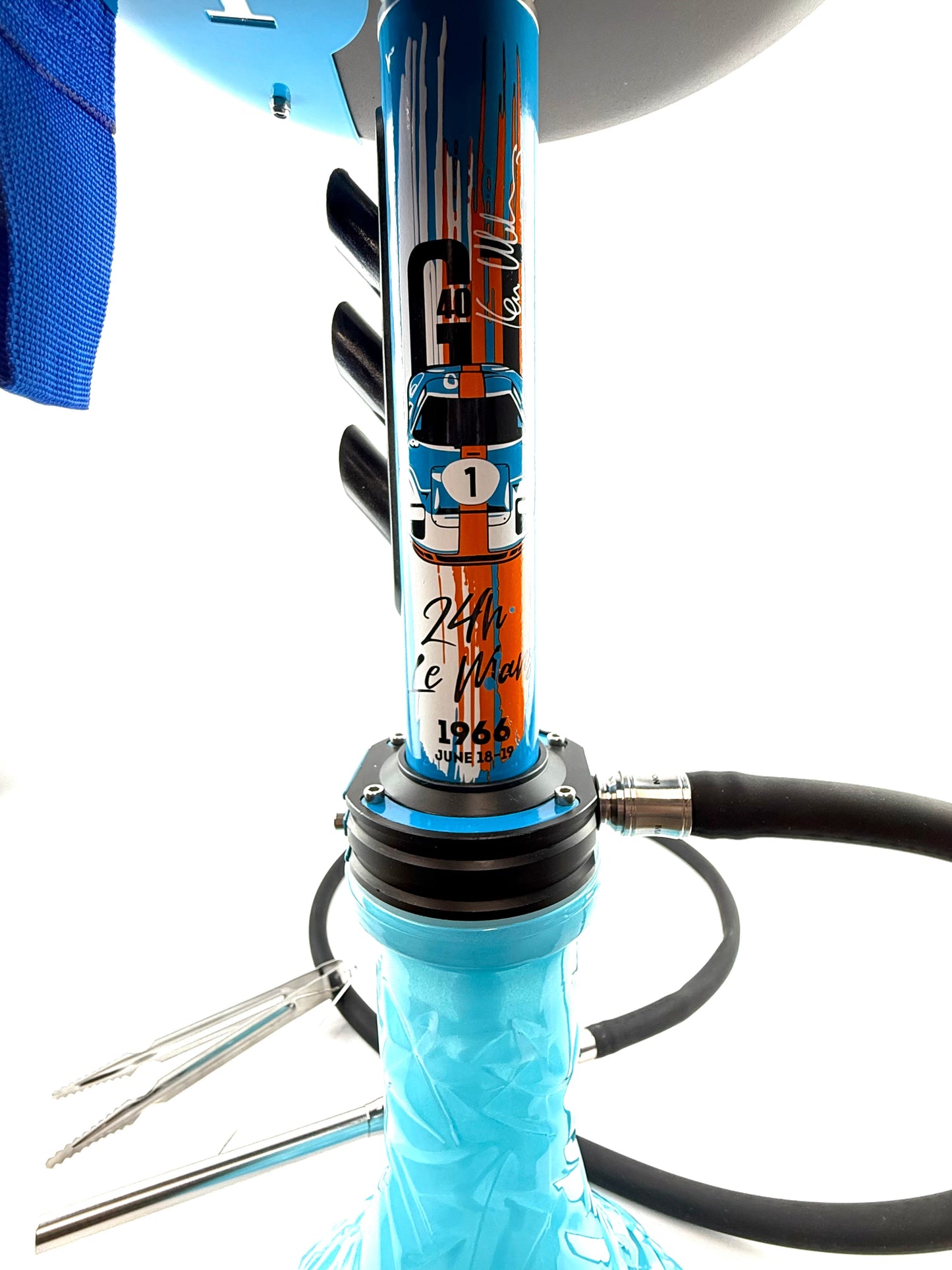 23" Mona Assorted Grooved Glass Base Metal Single Hose Hookah