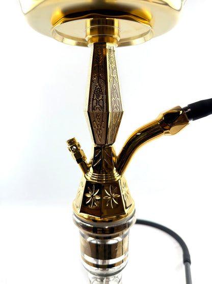 22" Mona Clear Conical Tapered Gold Lining Base with Engraved Metal Single Hose Hookah