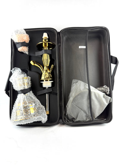 22" Mona Clear Conical Tapered Gold Lining Base with Engraved Metal Single Hose Hookah