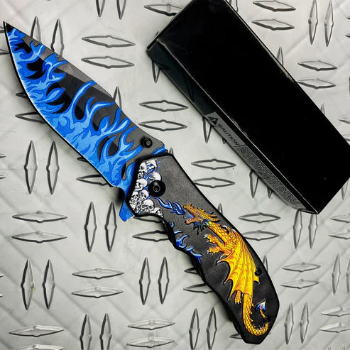 3" Blue Blade / Gold Dragon Handle