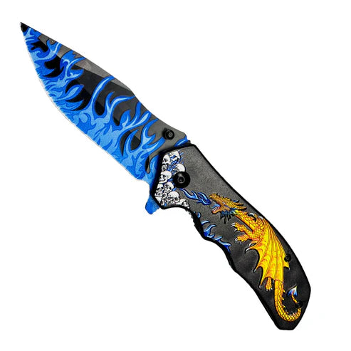 3" Blue Blade / Gold Dragon Handle