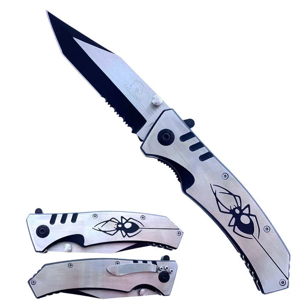 3" Silver w Black Trim Spider Handle & Blade