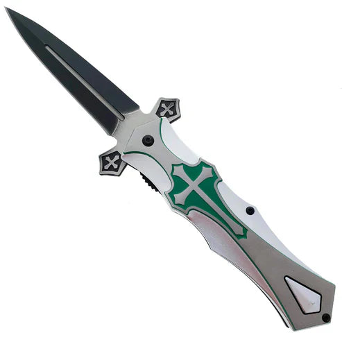 4" Black Blade / Silver Cross Handle