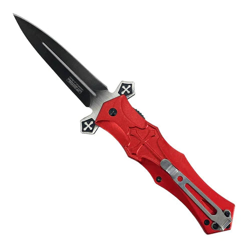 4" Black Blade / Red Cross Handle