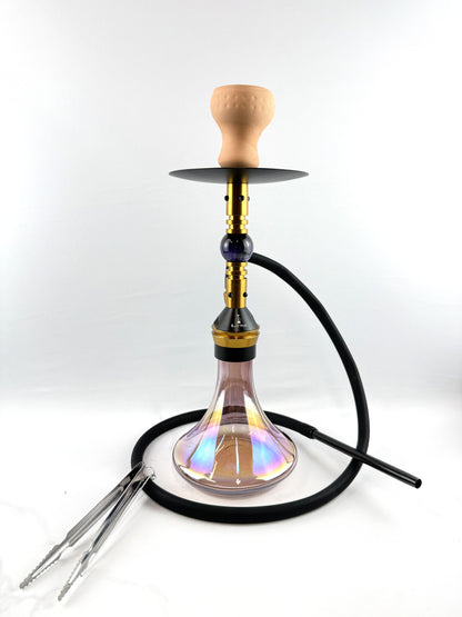 18" Mona Conical Assorted Base With Brass Plated Body Single Hose Hookah