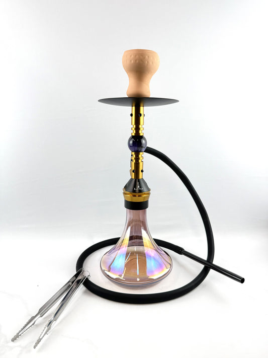 18" Mona Conical Assorted Base With Brass Plated Body Single Hose Hookah