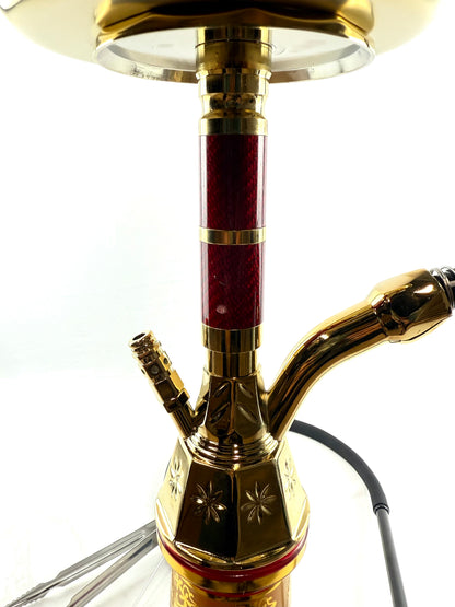 22" Mona Gold PlatedcEngraved Glass Base Egyptian Style Single Hose Hookah