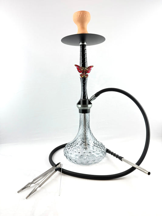 24" Mona Clear Glass Base Matt Shine Body Butterfly Badge Single Hose Hookah