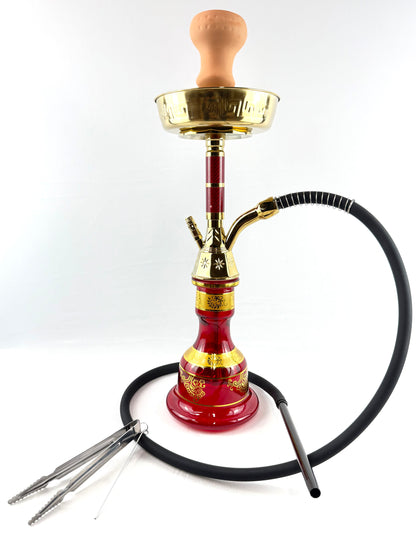 22" Mona Gold PlatedcEngraved Glass Base Egyptian Style Single Hose Hookah