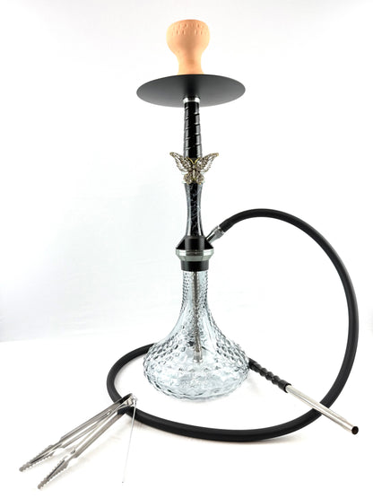 24" Mona Clear Glass Base Matt Shine Body Butterfly Badge Single Hose Hookah
