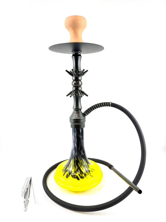 22" Mona MultiColor Tapered Glass Base Matt Black Body Single Hose Hookah